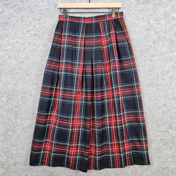 Lands End Wool Plaid Skirt Women's Size 12 Pleated A-Line Maxi Long Scotland - Picture 1 of 8